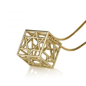 14K Yellow Gold Star of David Cube Pendant